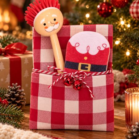 Set Navideño de Cocina Papá Noel – Paño de Secado, Estropajo y Cepillo
