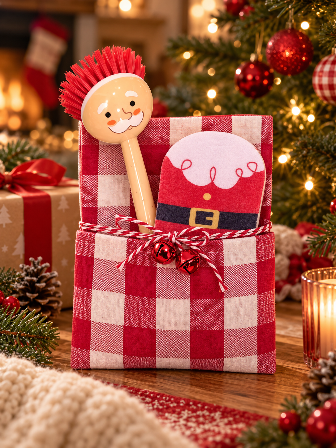 Set Navideño de Cocina Papá Noel – Paño de Secado, Estropajo y Cepillo